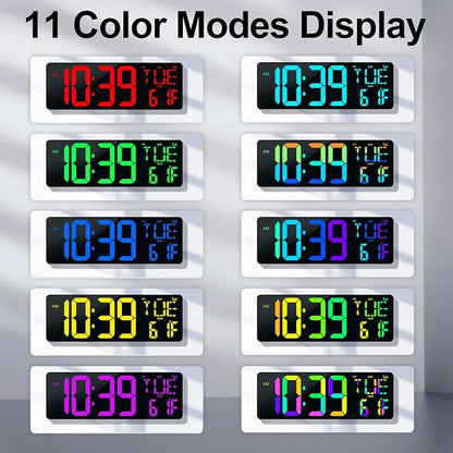17.2" Large Digital Wall Clock with Bluetooth Auto Sync Time Big Timer | Led Digital Clock Large Display,11 RGB Color,Auto Dimming/DST, with Remote Control for Home Classroom Gift for Mom Dad