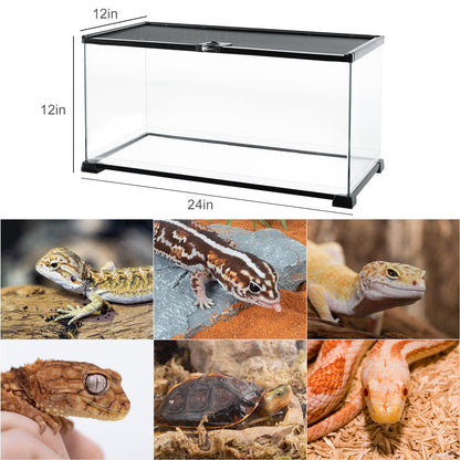 REPTI ZOO Full Glass 15 Gallon Reptile Tank, Medium Reptile Terrarium 24" X 12" X 12" for Gecko Hermit Crab Hognose Snake etc, Top Screen Ventilation & Feeding