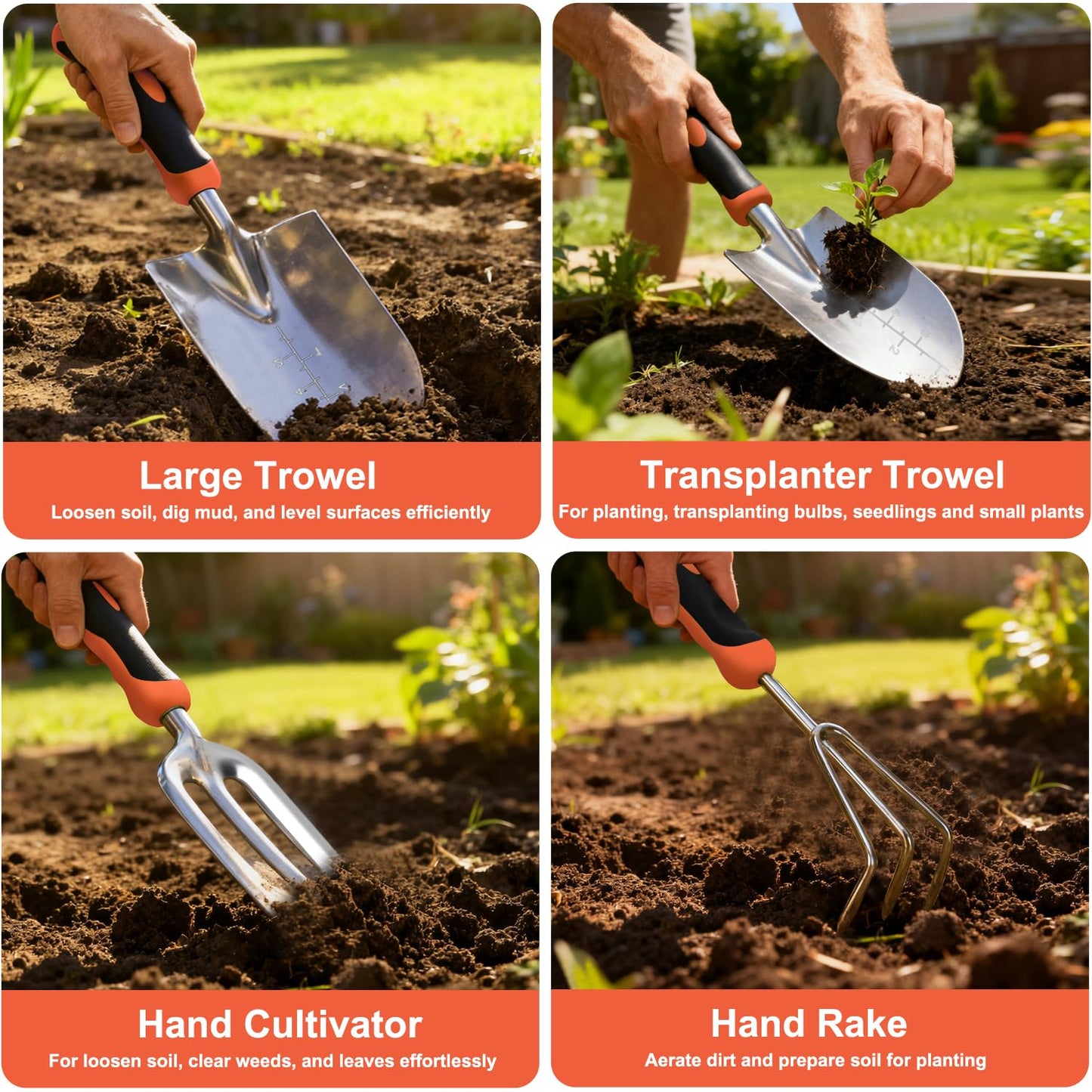 Yesker Gardening Tools 9-Piece Heavy Duty Garden Tool Set Gardening Supplies Gifts for Women Men Gardening Hand Tool Kit with Non-Slip Ergonomic Handle, Garden Bag, Durable Gloves and Shears, Orange