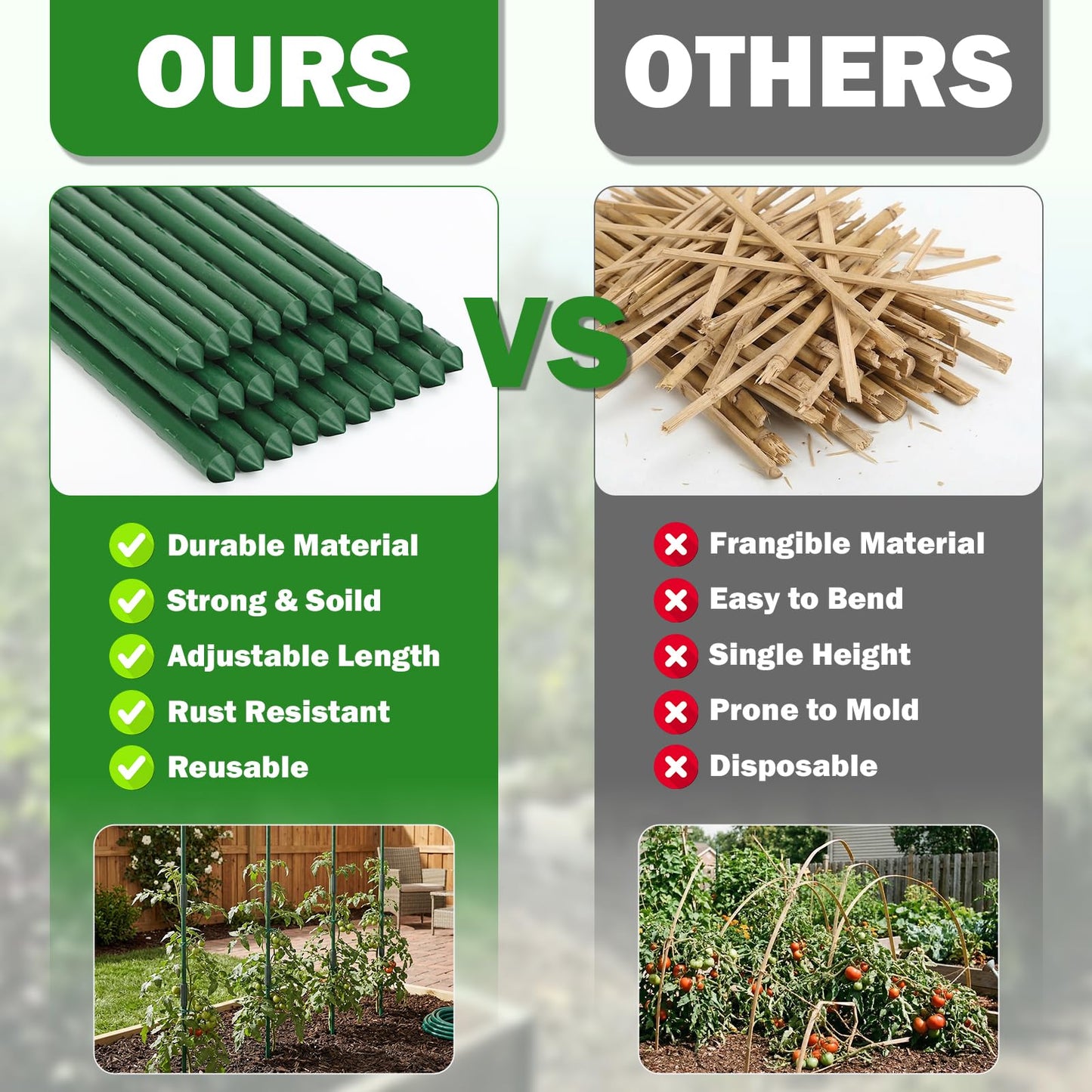 Tegarbed Garden Stakes 20 Pack, 16 Inch Plastic Coated Metal Plant Support Stakes, Sturdy Tomato Stakes with 14 Connectors 14 Rotatable Clips 14 Plant Clips for Indoor Outdoor Vegetables