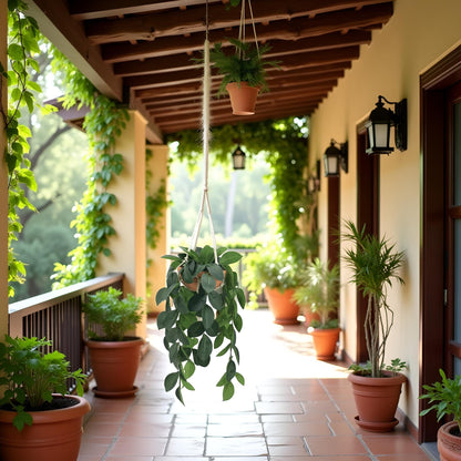 Hisow Hanging Plants Artificial Decor, Fake Hanging Plant in Clay Pot Artificial Hanging Plants with Fake Leaves and Hook for Wall Home Room Indoor Outdoor Décor (Dark Green)