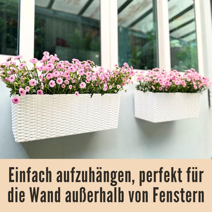 LaLaGreen Window Boxes Planters (20 Inch, 2 Pack) Outdoor Wall Hanging Flower Box with Bracket, Vertical Wall Mounted Self Watering White Rectangular Plant Container Modern Garden Herb Kitchen Indoor