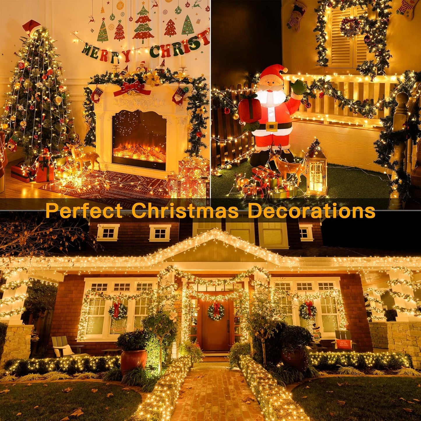 Ollny 400LED 131FT Christmas Lights Outdoor, Clear Wire Fairy Lights with Remote 3 Timer, Plug in 8 Modes String Lights for Bedroom Indoor Outside House Party Xmas Decorations, Warm White