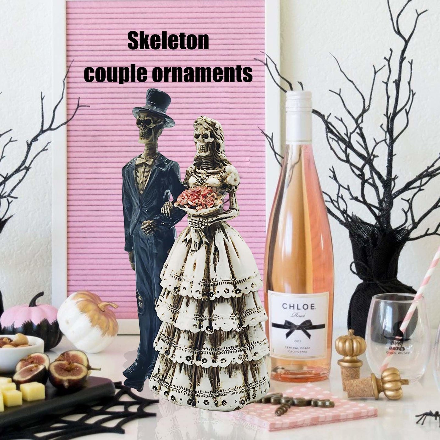 Gorbgle Halloween Decor, Gothic Decor Resin Skull Wedding Statues, Spooky Ghost Figurines, Goth Sculptures Table Centerpiece for Home Office, Desk, Mantel, Bookshelf, Indoor Decorations