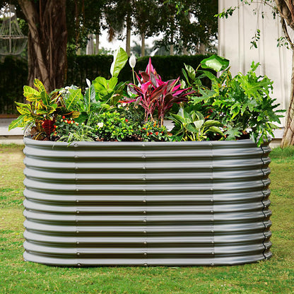 Land Guard 6x3x3ft Oval Galvanized Raised Garden Beds, Large-Capacity Metal Planter Box Outdoor, Durable Deep Raised Garden Bed 3ft Tall, Raised Beds for Gardening Vegetables, Modern Gray