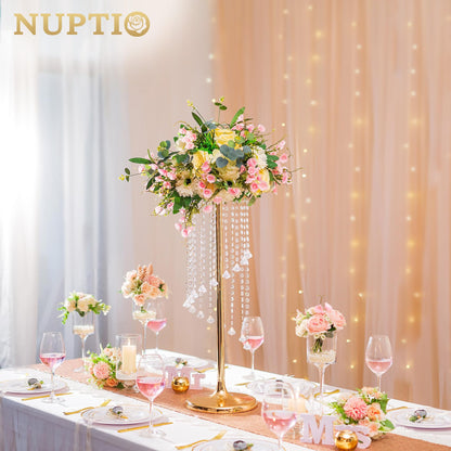 Nuptio 2 Pcs 27.6inch Tall Wedding Centerpieces Gold Vases Crystal Flower Vase Metal Flowers Stand for Party Tables Decorations - Elegant Bulk Weddings Decoration Table Chandelier Centerpiece Stands