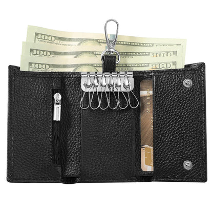 Meichoon Key Case Leather Wallets Portable Key Holders Coin Pouch Small Size Multi Card Holder Stylish for Organizer Office, XF09 Black