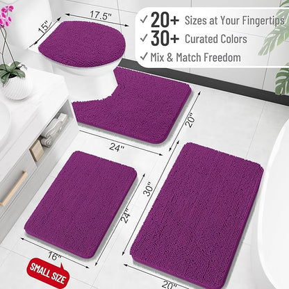 OLANLY Bathroom Runner Rugs 59x20, Extra Soft Absorbent Chenille Bath Rugs, Rubber Backing Quick Dry, Machine Washable Long Bath Mats for Bathroom Floor, Tub and Shower, Home Decor Accessories, Purple