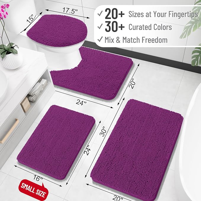 OLANLY Bathroom Runner Rugs 70x24, Extra Soft Absorbent Chenille Bath Rugs, Rubber Backing Quick Dry, Machine Washable Long Bath Mats for Bathroom Floor, Tub and Shower, Home Decor Accessories, Purple