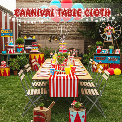 HunnmingRe 1 Pack Circus Halloween Decorations 32 Inch x 16 ft Red and White Hanging Banner with Tape Ceiling Decor for Carnival Birthday Classroom Circus Theme Party Decorations