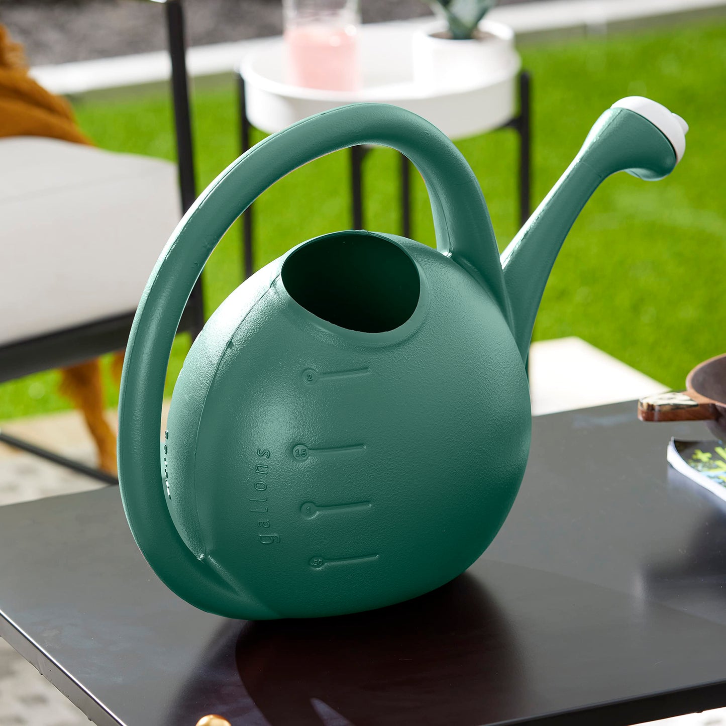 2-Gallon Premium Plastic Rosette Watering Can - The HC Companies 11"x21"x13.75" in Evergreen Color