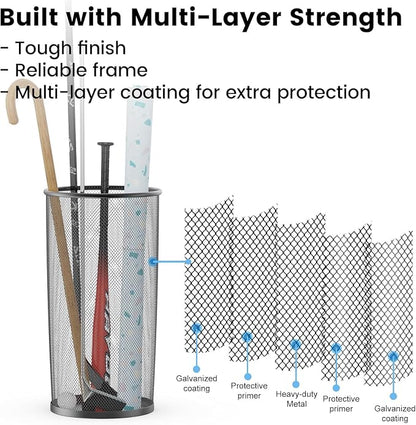 19.5" H Mesh Umbrella Stand - Ventilated Mesh Umbrella Holder for Entryway - Extra Capacity Storage for Umbrellas Canes & More - Freestanding Indoor Organizer 10.4" L x 10.4" W x 19.5" H - 3P Black