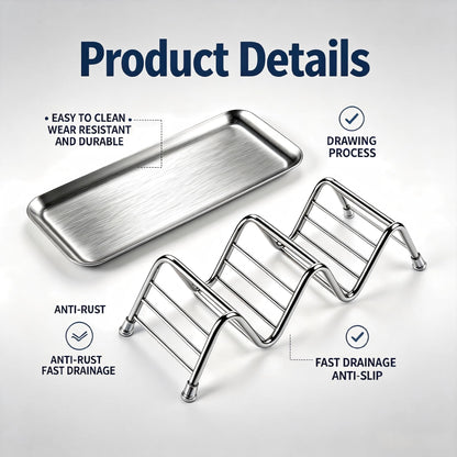 UVULAS Wavy Soap Dish, 304 Stainless Steel Soap Holder with Full 304 Stainless Steel Removable Drip Tray, Self Draining Rustproof Quick Dry Bar Soap Holder for Shower Bathroom Kitchen, 1 Pack