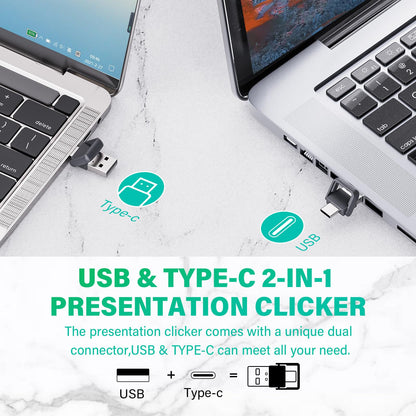 2 in 1 USB Type C Presentation Clicker, Rechargeable Presentation Clicker Wireless Presenter Remote Clicker, 2.4GHz Clicker for Powerpoint Presentations, Google Slide Advancer