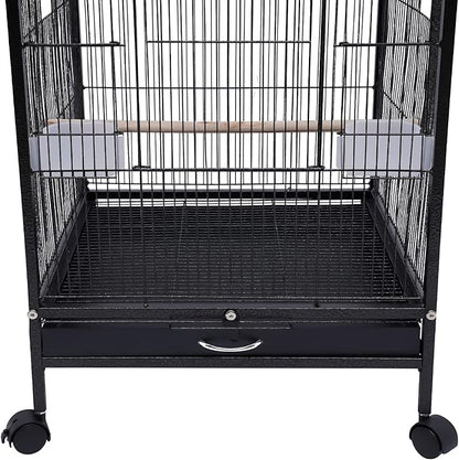 Bird Cage 40-Inch Metal Pet Bird Flight Cage with Play Open Top and Rolling Stand, Large Finch Bird Cage with Anti-Escape Door for Conure Canary Parekette Macaw Cockatoo Budgie Cockatiels Parrot