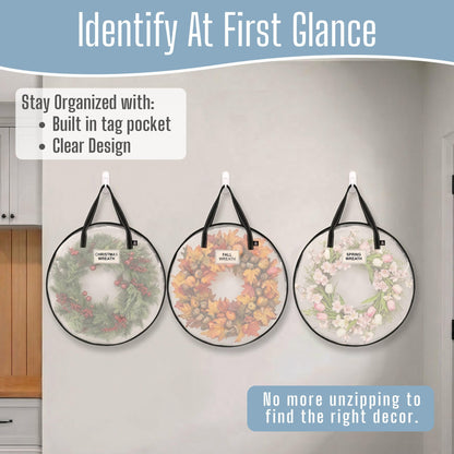 VENO 24 Inch Wreath Storage Container, 4 Pack Clear Round Christmas Wreath Storage Bag, Heavy Duty Clear Holder with Wall Hanging Handles
