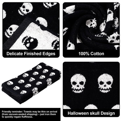 Whaline Halloween Skull Hand Towels Black White Cotton Bathroom Towel Absorbent Bath Towel for Drying Cleaning Cooking, 29.5 x 13.4 Inch, 2Pcs