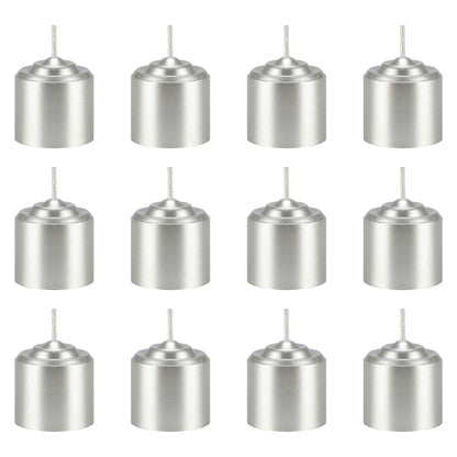 Mega Candles 12 pcs Unscented Silver Votive Candles, Hand Poured Wax Candle 10 Hours 1.38 Inch x 1.5 Inch, Home Décor, Wedding Receptions, Centerpieces, Occasions, Events, Meditations, Holders
