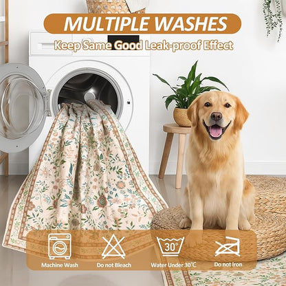 Washable Pee Pads for Dogs, 2 Pack Super Absorbent Reusable Puppy Pads with Colorful Flowers Patterns for Potty Training, Floor, Couch, Bed, and Crate,24"x 36"