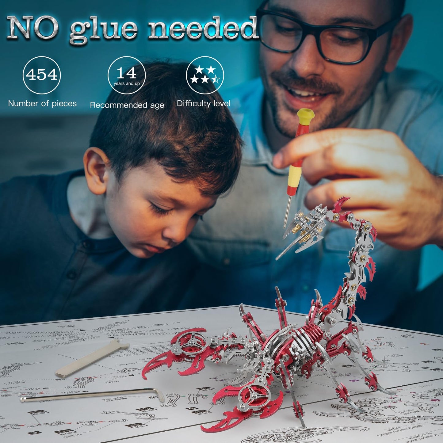Metalkitor Scorpion 3D Metal Puzzles Kits for Adults Teens – 454 Pcs – Mechanical Assembly Models – 4 Hours to Build – Ideal for Gifts and Decorations (Red)