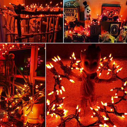 Brizled Orange Halloween Lights, 21.3ft 100-ct Incandescent Halloween String Lights Connectable, UL Certified Orange Light String, Black Wire Mini Light Set for Fall Season Holiday Thanksgiving Tree