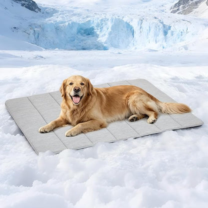 Cooling Dog Mat Q-Max>0.5 - Rapid Cooling Tech, Thin Breathable Crate Pad, Portable Washable Summer Mat, Chill Soothing Fabric - 41"x27" Extra Large Dog, Grey