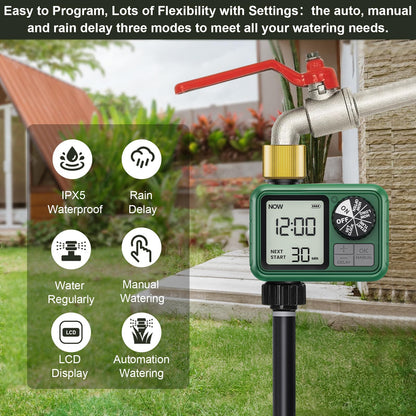 XinFuture Water Timer for Outdoor Garden Hose, Sprinkler Timer for Garden Faucet with Auto/Manual/Rain Delay Mode, Sprinkler Irrigation Controller for Yard Lawn (1 Zones Brass Inlet & Outlet)