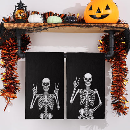 Halloween Kitchen Towels 18x26 Inch Set of 2, Skeleton Spooky Halloween Dish Towels Seasonal Holiday Farmhouse Home Party Decoration