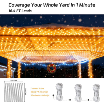 Veeydrut Net Lights Outdoor 10x10 FT, 270 LED Warm White, 8 Modes Connectable Mesh Lights for Trees, Garden, Model Lw-KCL-Net