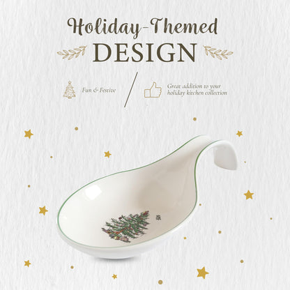 Spode Christmas Tree Spoon Rest, 12-Inch Festive Cooking Utensil Rest, Christmas Spatula & Ladle Holder for Kitchen Countertop, Fine Earthenware, Dishwasher Safe Holiday Kitchen Accessory