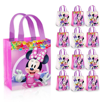Minnie Mouse Party Favor Bag Set – 12 Pack of 8" Minnie Mouse Party Goodie Bags for Kids Bulk Reusable Mini Totes | Disney Birthday Party Supplies