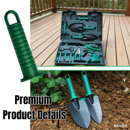 10-Piece Garden Tools Set - Heavy Duty Hand Gardening Kit: Shovel, Pruners, Trowel, Rake for Plant Care, Bonsai Trimming, Weeding & Yard Work (Green)