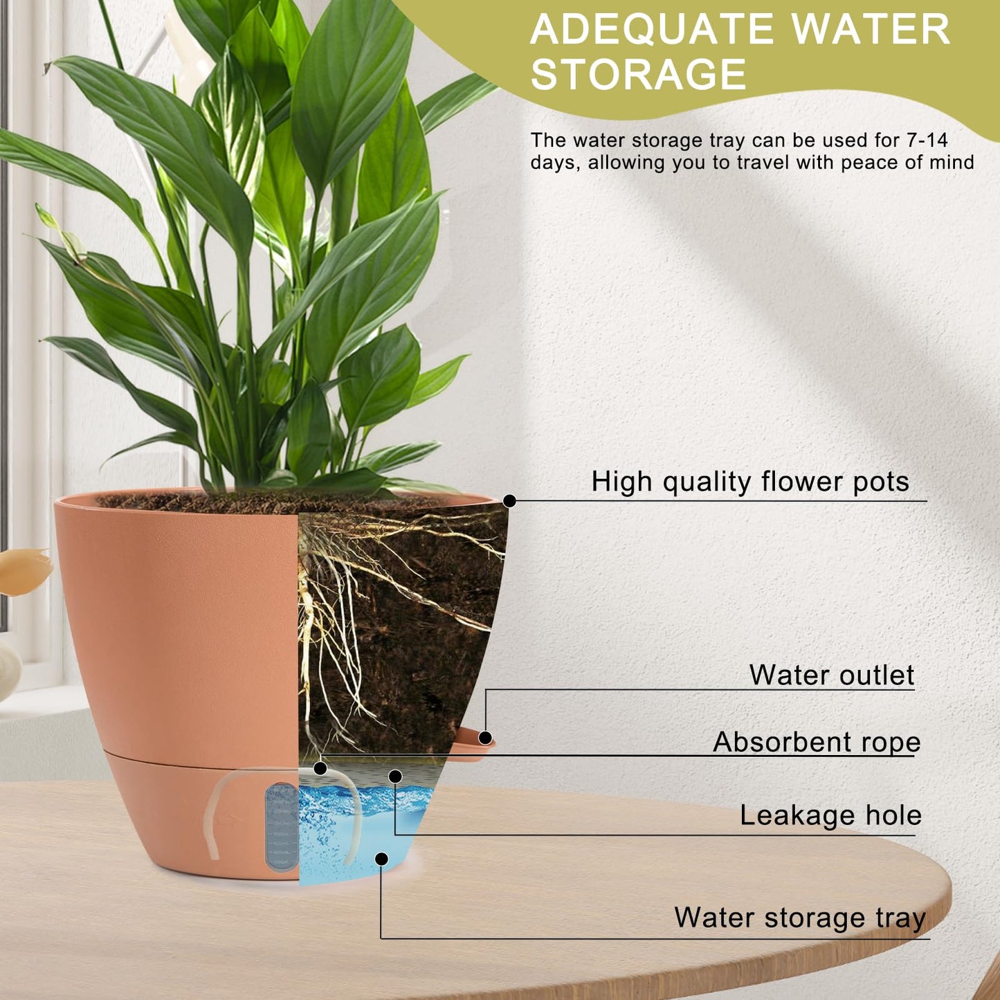 YUNLINGAA 4 Pack Plant Pots,12/10/9/8/ Inch Self Watering Pots for Indoor/Outdoor Plants Deep Reservoir,Nursery Planting Pot for Indoor Out Door Plants (Terracotta,12/10/9/8/ Inch)