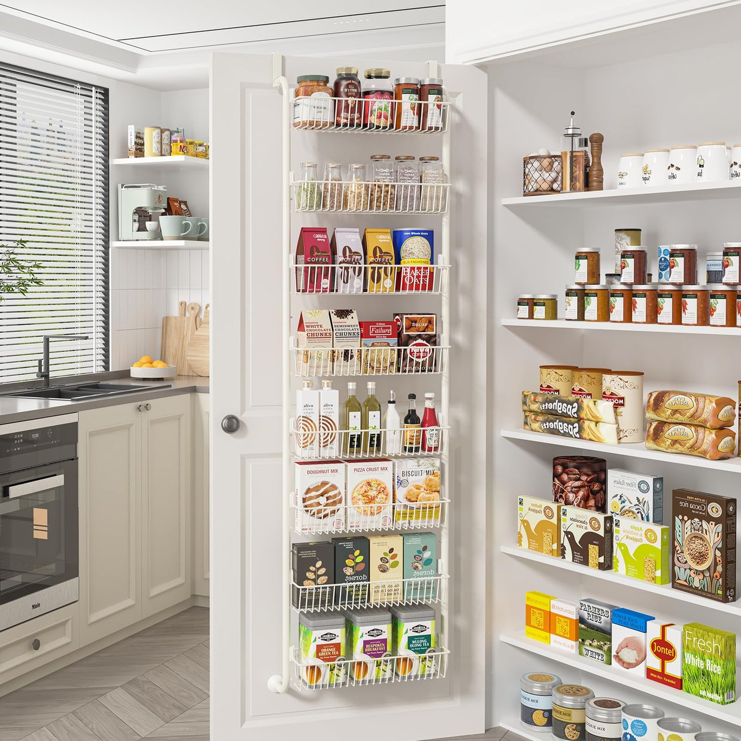MIAOLI Over The Door Pantry Organizers and Storage, 6-Tier Spice Rack, Home & Kitchen Storage Shelves for Cabinet, Large Capacity Hanging Seasoning Organizer, Laundry Room Organization, Black
