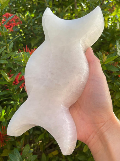 GAF TREASURES 8" Triple Moon Selenite Bowl, Gemstone Carved Selenite Crystal, Meditation Bowl, Reiki Bowl, Jewelry Holder, Crown Chakra, Cleansing, Charging, Healing