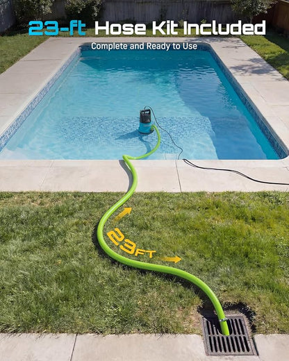 SEESII 1HP Submersible Water Pump, 4755GPH High Flow Sump Pump with 23ft Hose Kit, Anti-Clogging Filter Net for Swimming Pool Hot Tub Pond Basement Rooftop Garden Water Removal