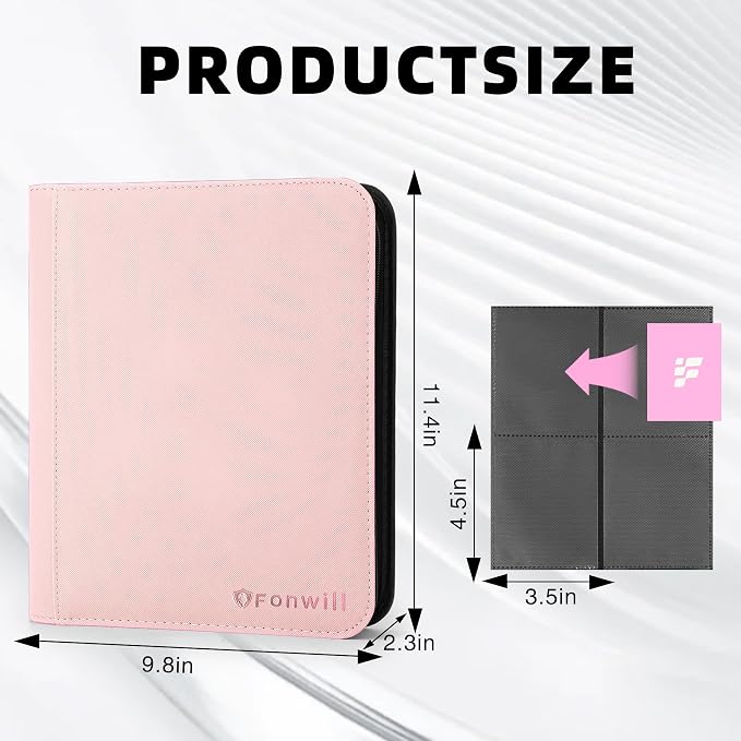Top Loader Binder, Holds 112 Cards in 3"x4" Toploaders, Trading Card Binder 4 Pocket for TCG, MTG, YGO, Game Cards, Sports Cards(Pink)