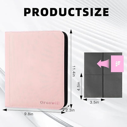 Top Loader Binder, Holds 112 Cards in 3"x4" Toploaders, Trading Card Binder 4 Pocket for TCG, MTG, YGO, Game Cards, Sports Cards(Pink)