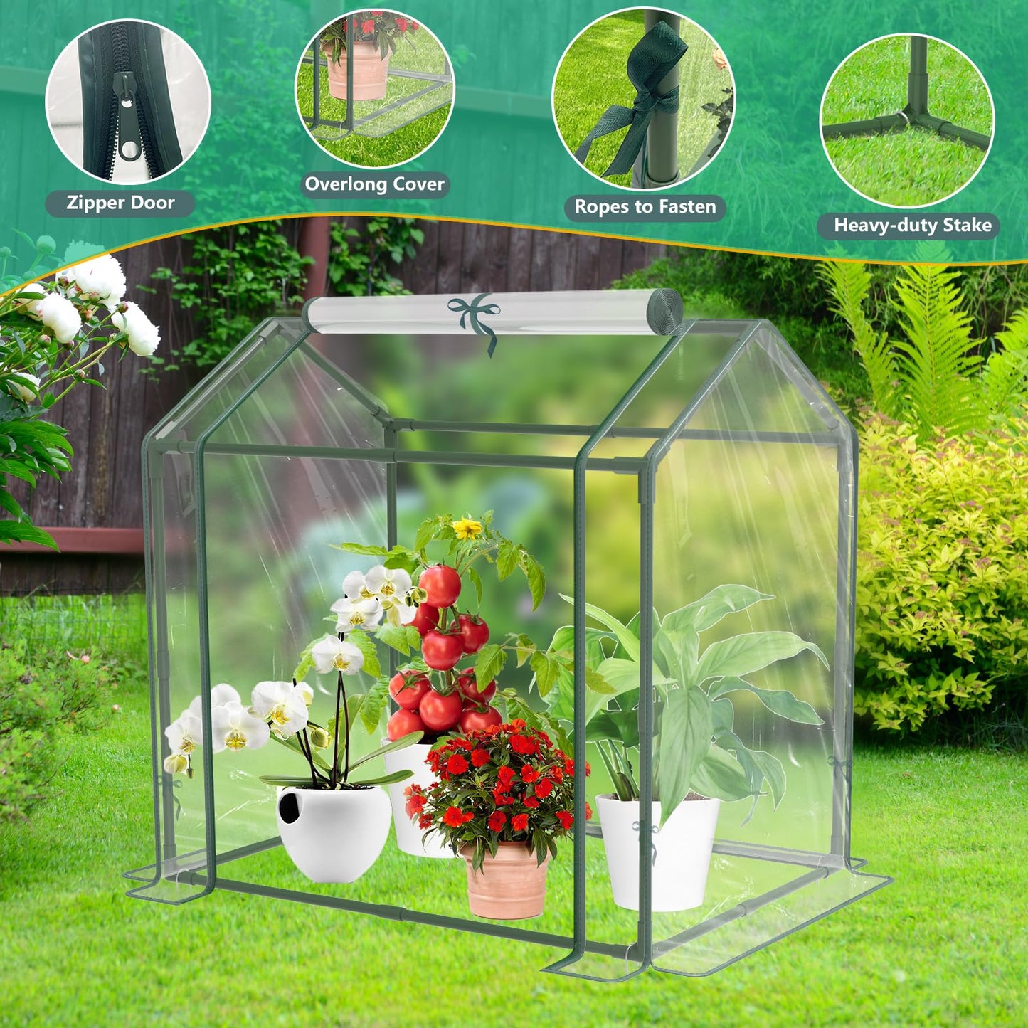 Mini Greenhouse for Indoor Outdoor Plants, Durable Green House with Roll-up Zipper Door，Grow Plant House Tent with Transparent PVC Cover 33.5”x23.2”x32.5”