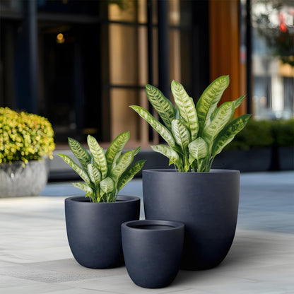 Kante Round Concrete Planter Set of 3, Large Outdoor Indoor Plant Pots with Drainage Hole, 10/14/18-Inch Diameter Flower Pots for Patio, Garden and Home, Charcoal