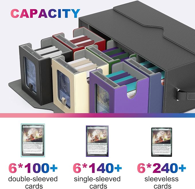 UAONO MTG Deck Box, 6-Deck Modular Commander Deck Box with Extra Dice Set | Hold 600+ Double-sleeved Cards, Modular Deck Box with 35PT Magnetic Card Holder for Magic the Gathering Multicolor Limited