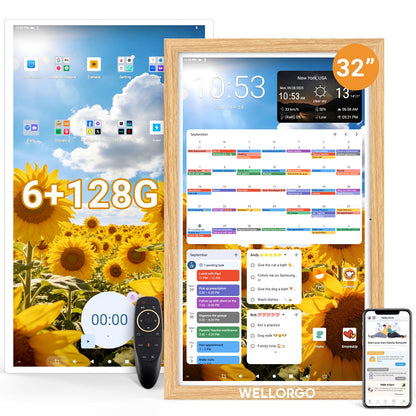 WELLORGO Smart Digital Calendar, 32” Electronic Planner with FHD Touch Screen & Remote Control, Electric Family Organizer with Chore Chart Google Play Customizable App, Wall Display Tablet with Camera