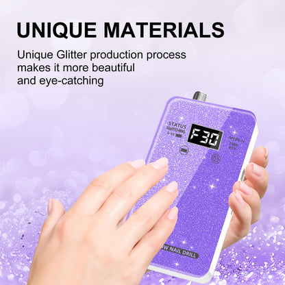 Professional Electric Nail Drill File:COSYGLOW Glitter Portable Cordless E-File Nail Drill Kit with 11 Drill Bits,30000 RPM Rechargeable Nail Drills Machine for Acrylic Nails Gel Polishing (Pink)