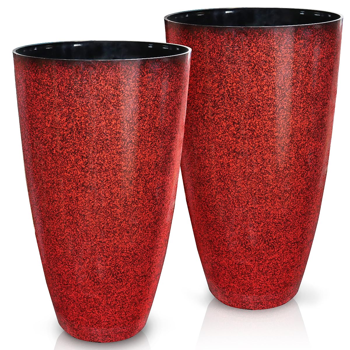 2 Pcs Pack 21 Inches Plastic Resin Tall Tapered Planter Pots Large Round Planter Flower Pot with Drainage Holes for Indoor Outdoor Deck Porch Yard Office Garden Home Patio Front Door (Red, L)