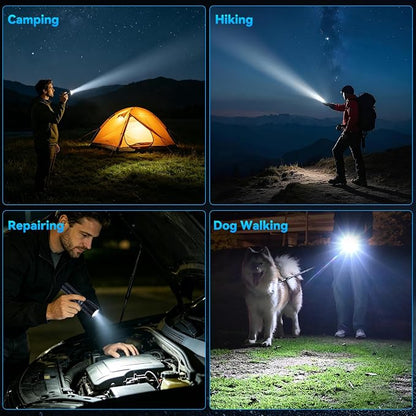 Rechargeable Flashlights High Lumens 2 Pack, Super Bright Tactical Flashlight 3 Modes with Power Display, Waterproof Zoomable LED Flash Light for Home Emergencies Camping Hiking