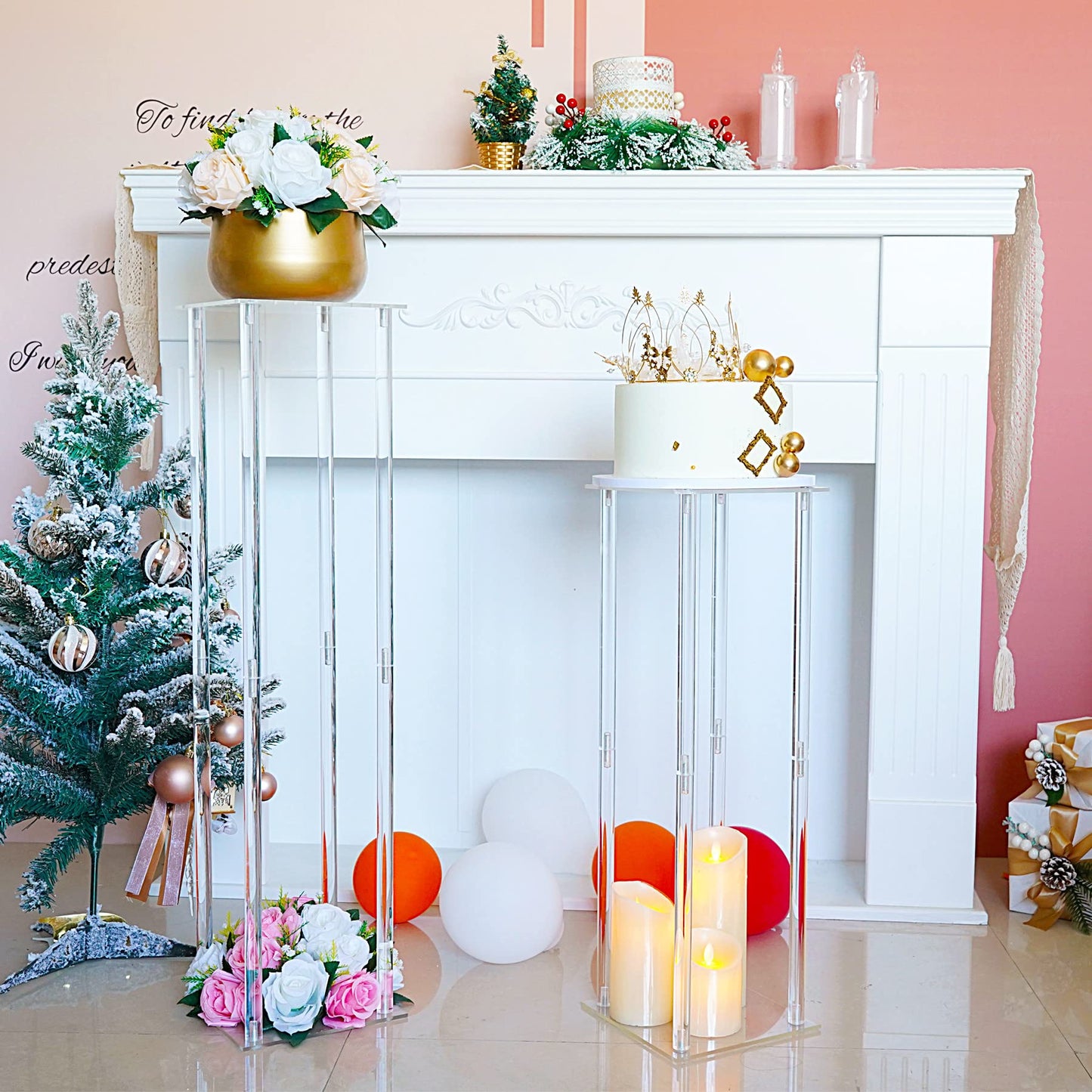 LANLONG 2 Pcs Clear Acrylic Vases Wedding Centerpieces for Tables,31.5in Flowers Risers for Display Column Flower Arrangement Stand for Wedding Party Home Decor