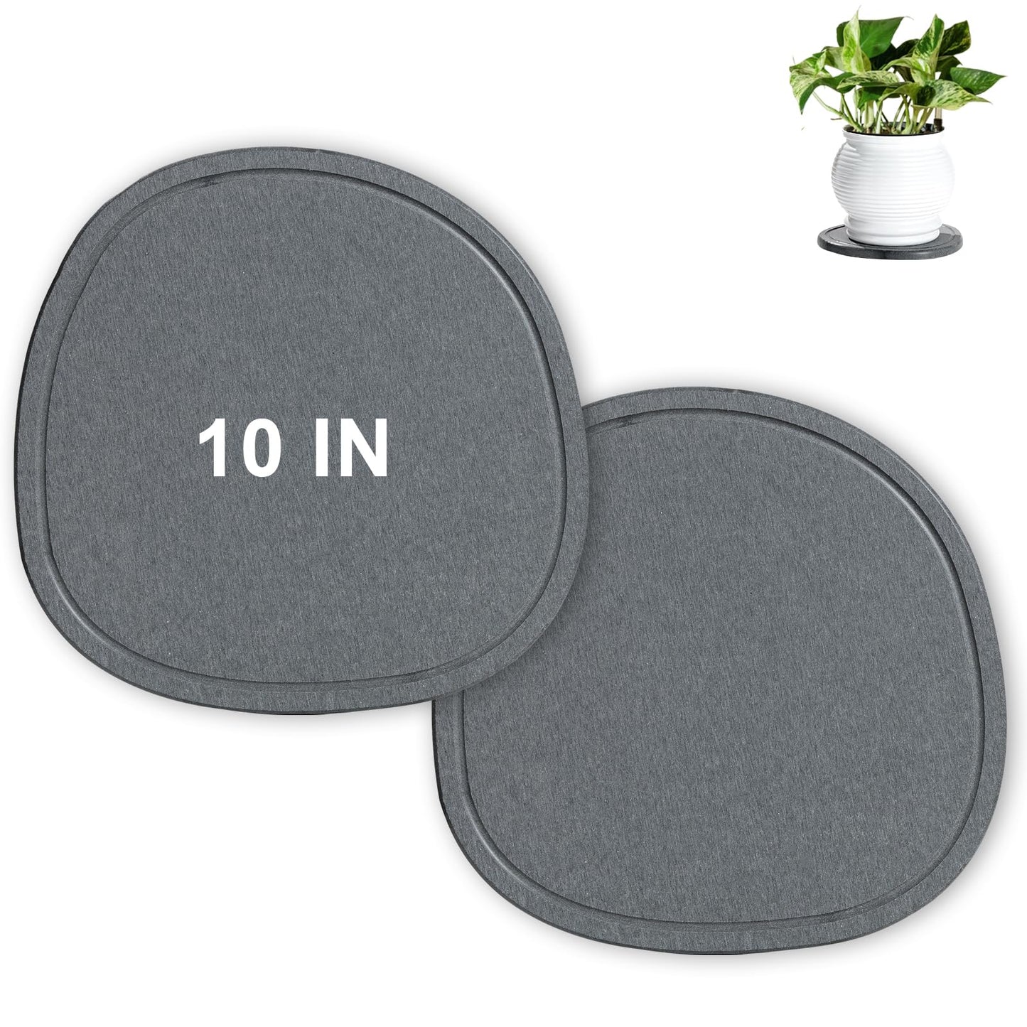 XRzitky 10 Inch 2 Pack Diatomaceous Earth Plant Pot Saucers Trays for Indoors No Holes, Diatomite Plant Drip Water Catcher Tray for Pots, Planter Drainage Saucers Plates to Catch Water, Deep Grey