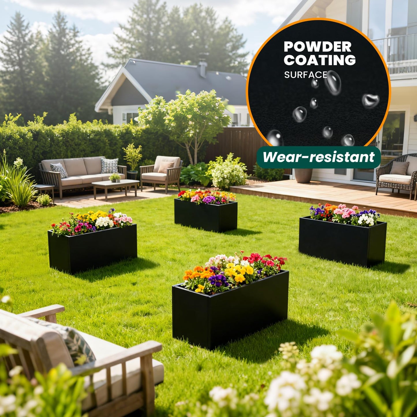 Galvanized Steel Metal Planter Rectangular Indoor 32" L x 16" W x 16" H Black Planter Box Rectangule Planter Large Outdoor Planters Steel Commercial Residential for Plants, Yard, Patio, Garden