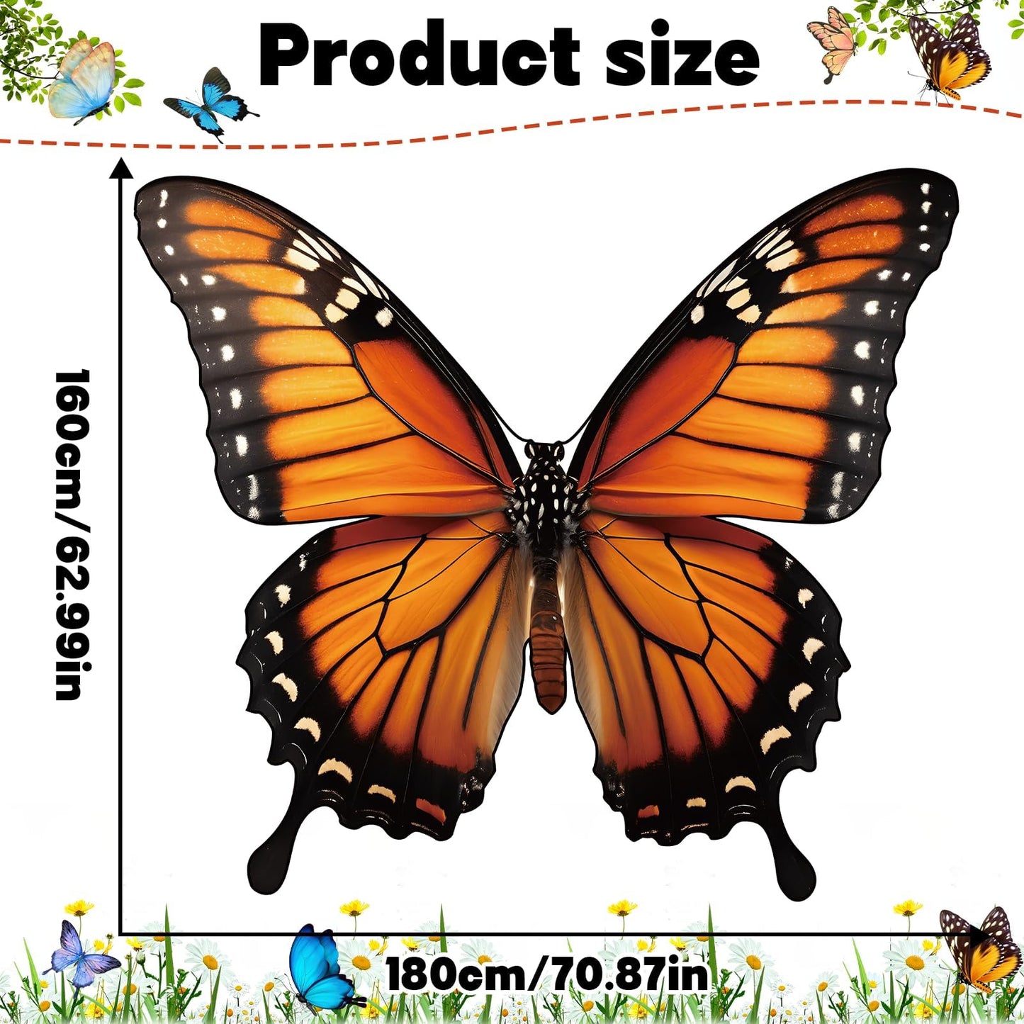 Butterfly Wings Backdrop Decoration Spring Monarch Butterfly Decor Photograph Background VBS Large Butterflies Party Hanging Banner Birthday Supplies for Women Girl Halloween Booth Photo Props Wall