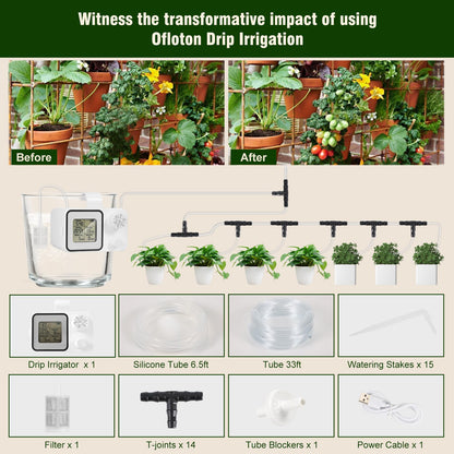 Automatic Drip Irrigation Kit,Ofloton 15 Potted Indoor Houseplants Support,Indoor Automatic Watering System for Plants,with Digital Programmable Water Timer